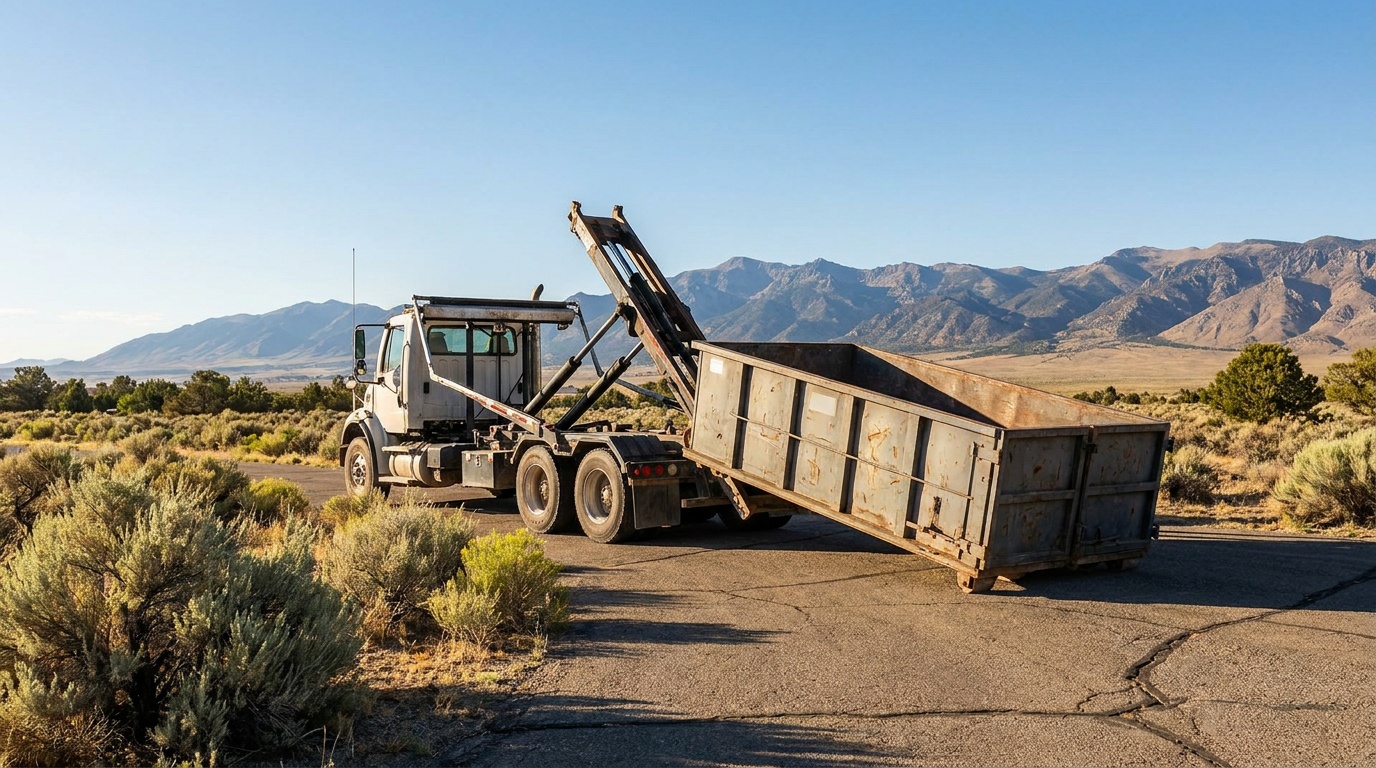 Roll-off truck delivering a dumpster in Fairfield